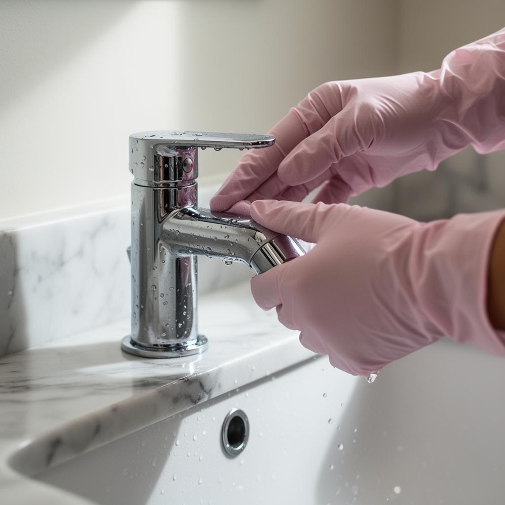 Cleaner detailing a polished chrome faucet